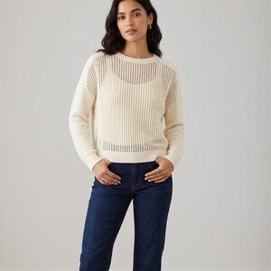 TIBI Cream Open Knit Cotton Sweater